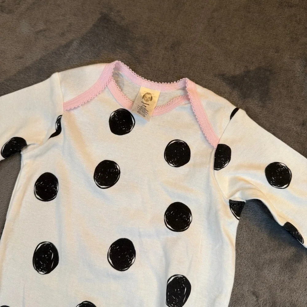 Gerber‎ Polka Dot Sleep Gown Kids 0-6 Months White Pink Trim Cotton
